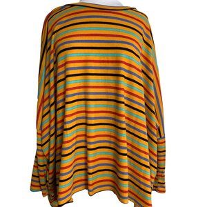 Hopely Womens Sweater One Size Orange Multicolor Stripe Oversized Slouchy Dolman